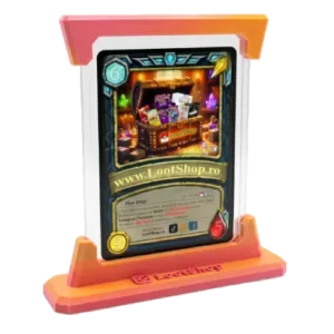 suport-toploader-carti-tcg-lootshop-portocaliu-montat