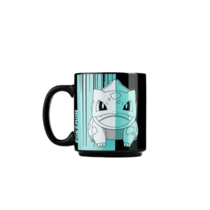 Cană neagră cu imprimeu Bulbasaur din universul Pokémon - Merchandise și cadouri pokemon