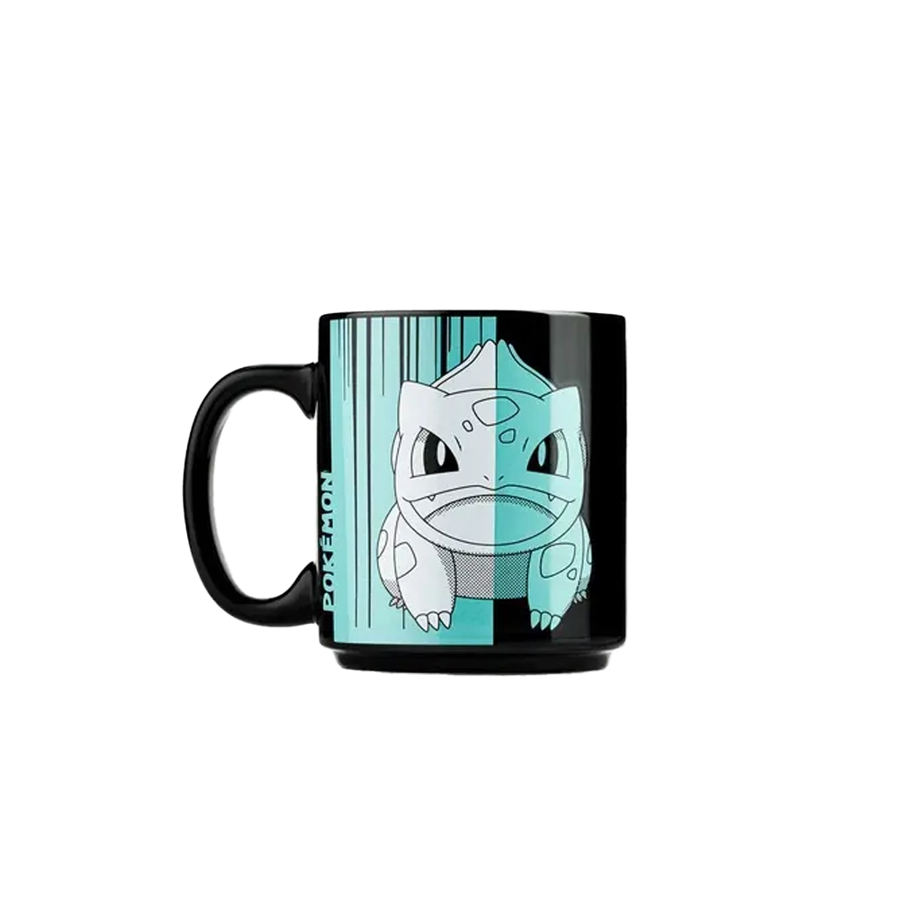 Cană neagră cu imprimeu Bulbasaur din universul Pokémon - Merchandise și cadouri pokemon